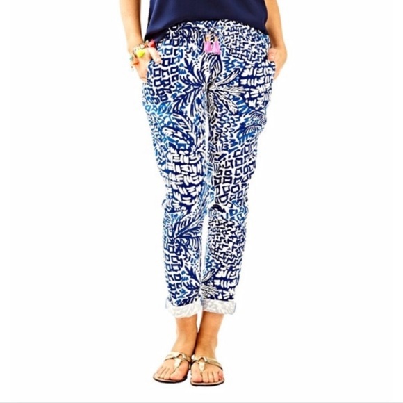 Lilly Pulitzer Pants - Lilly Pulitzer Aden Blue Tassle Linen Pant 1B2